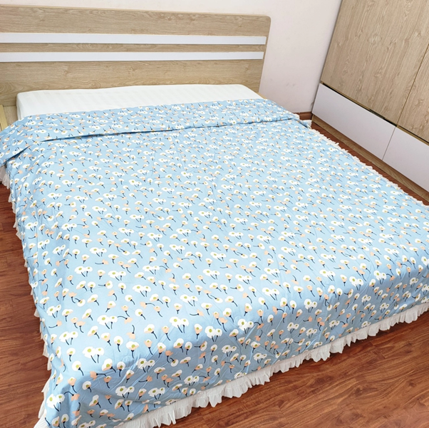 Chăn hè cotton chần bông mỏng viền ren nishikawa kích thước 200x230cm